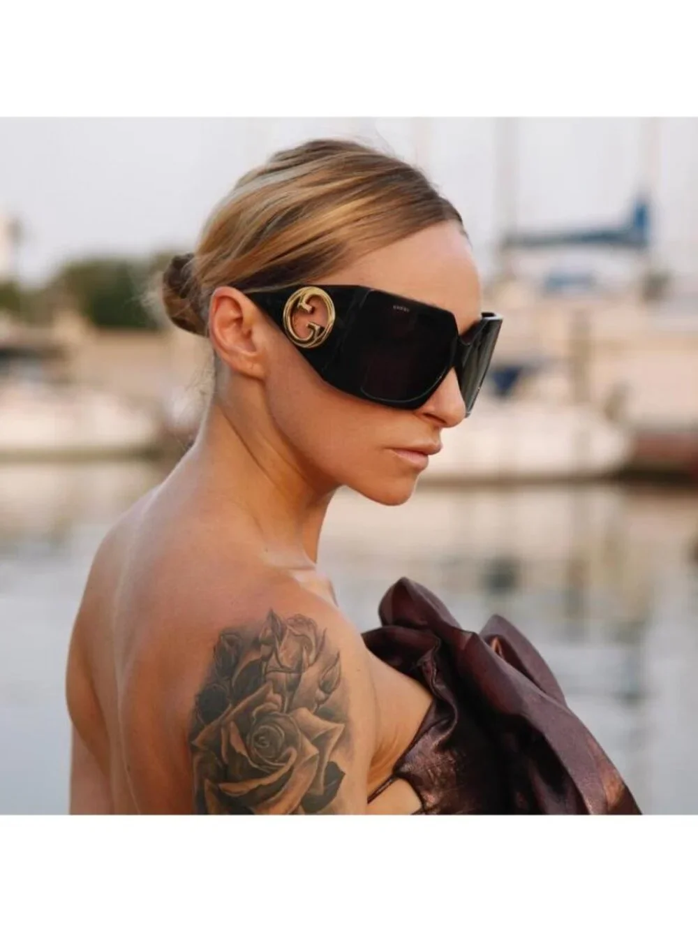 Gucci GG1255S 001 Square Sunglasses - Black / Smoke
